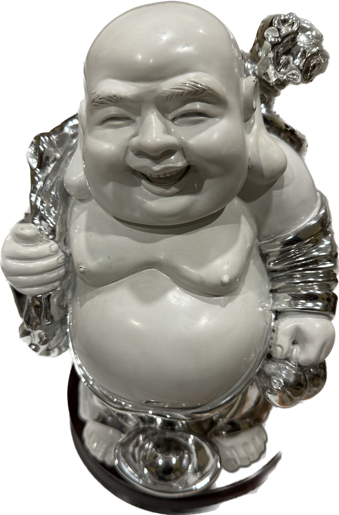 Buddha - Silver & White with Money Bag