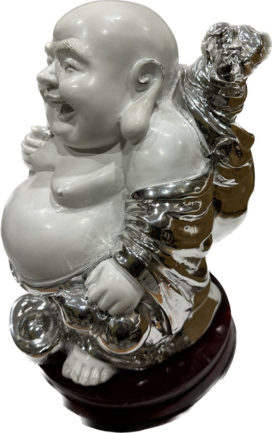 Buddha - Silver & White with Money Bag