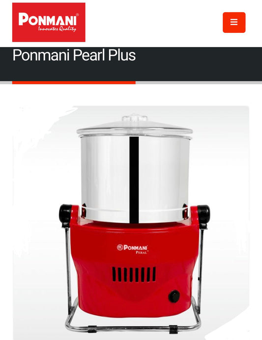 Ponmani Pearl Plus Wet Grinder - 1.25L, (110V)