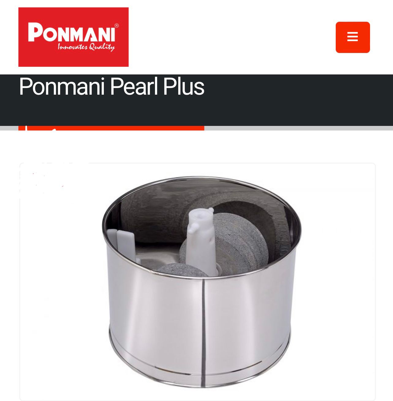 Ponmani Pearl Plus Wet Grinder - 1.25L, (110V)