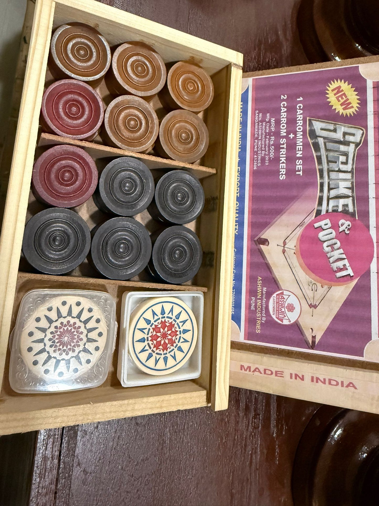 Carrom Coin & Striker Set (Strike & Pocket)