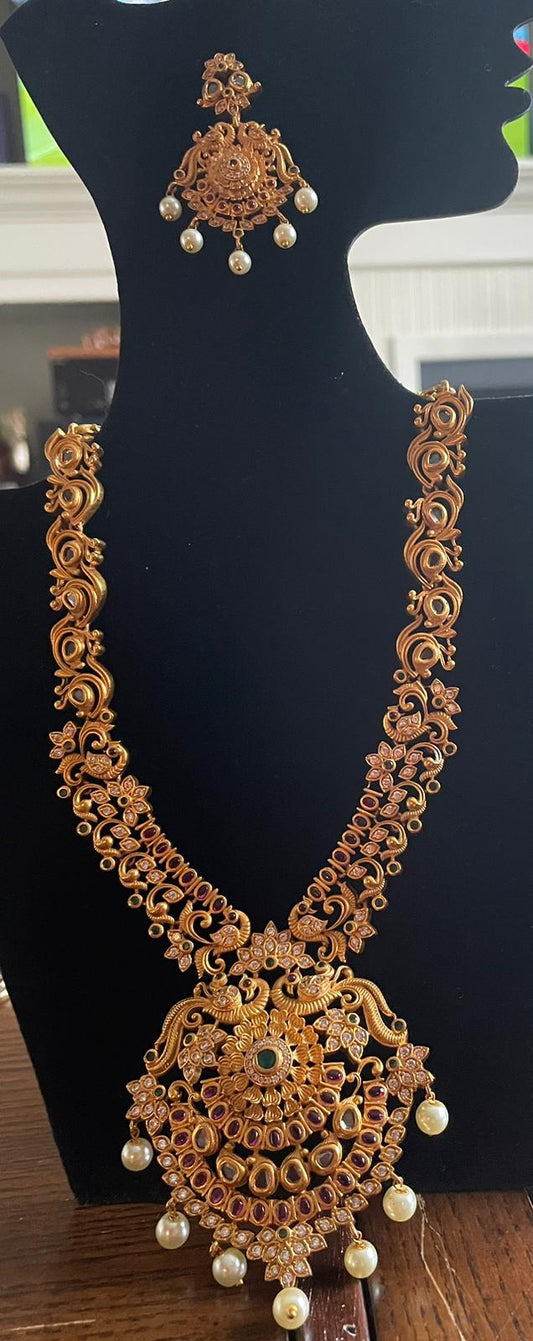 Necklace Sets - Beautiful Bridal Antique Necklace Set - Red Stones