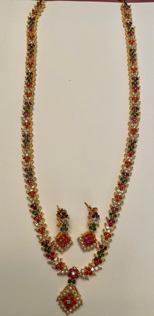 Necklace Set/Earrings - Navarathnam Haram
